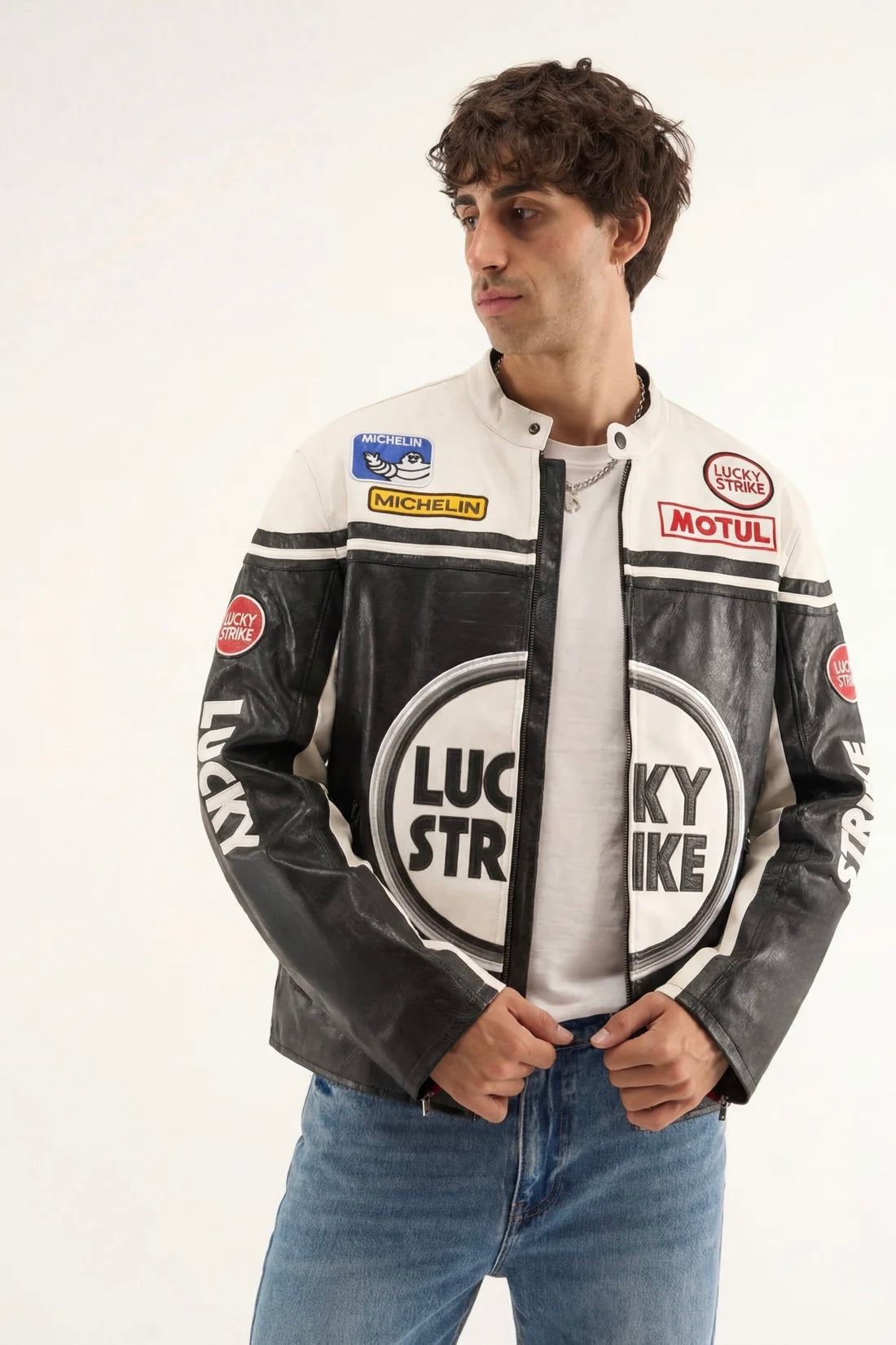 LUCKY STRIKE WHITE LEATHER JACKET